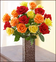 A picture of bueque of mixed colored roses.
